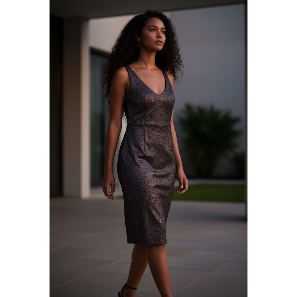 MILLY NY Metallic Bronze Shimmer Bodycon Cocktail Dress Sz 6 Party Glam